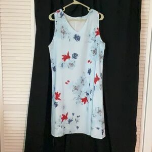 Floral Sleeveless Dress - Blue and Red